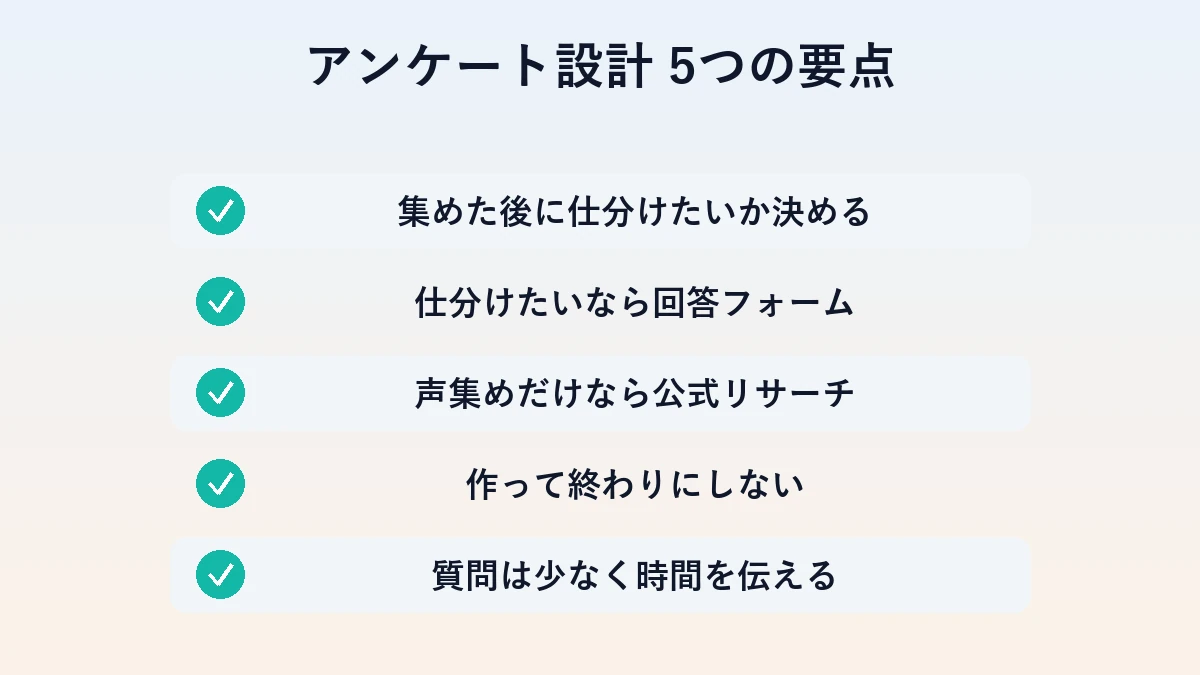 LINEアンケート・診断を設計する5つのチェック項目の図