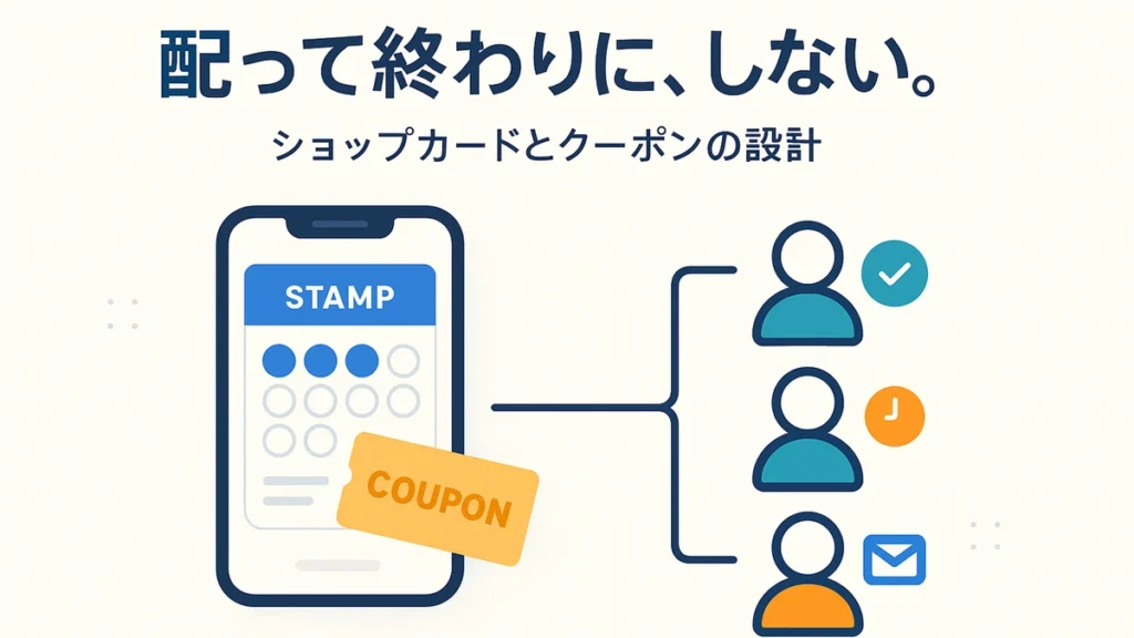 LINEのショップカードとクーポンを配った後に、使った人・使っていない人・受け取っていない人の3つに分けて追いかける設計を表したアイキャッチ画像