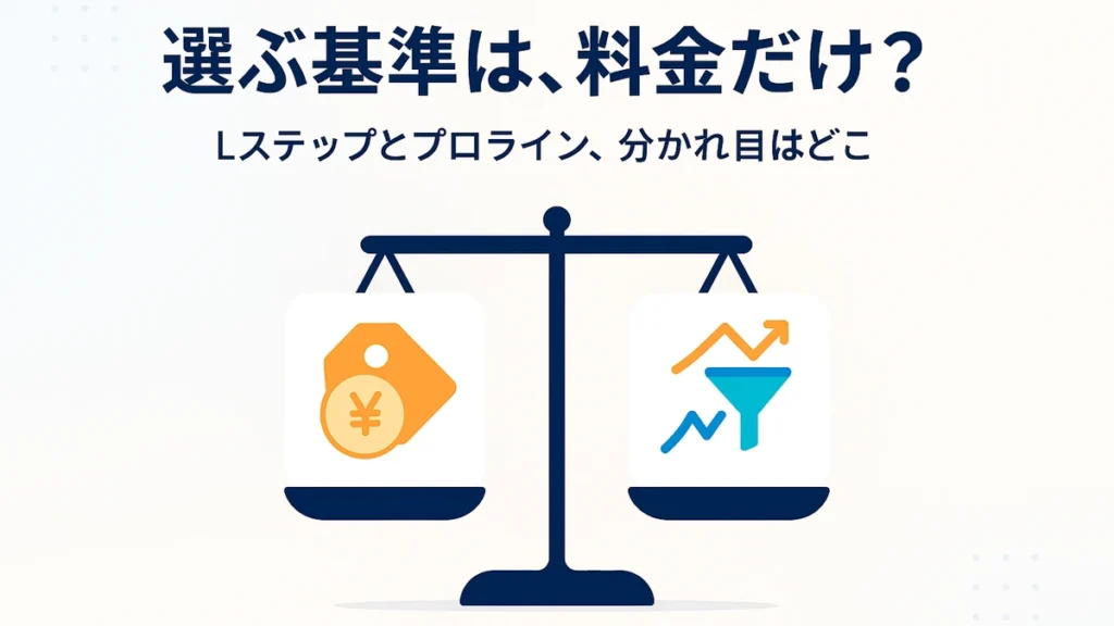 Lステップとプロラインを天秤で公平に比べる——料金で選ぶか分析で選ぶかを表したアイキャッチ画像